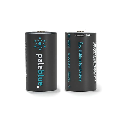 Paleblue 2-Pack USB Rechargeable D Lithium Batteries, Recharge over 1000 Times, 7400 mAh