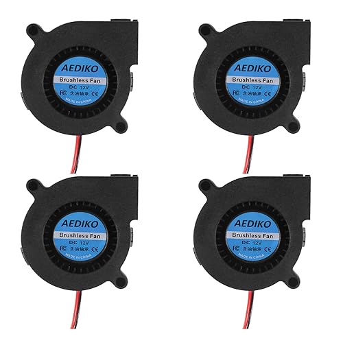 AEDIKO 4pcs 3D Printer Blower Fan 5015 DC 12V Brushless Cooling Fan Oil Bearing 50x50x15mm Fan with 2 Pin Terminal