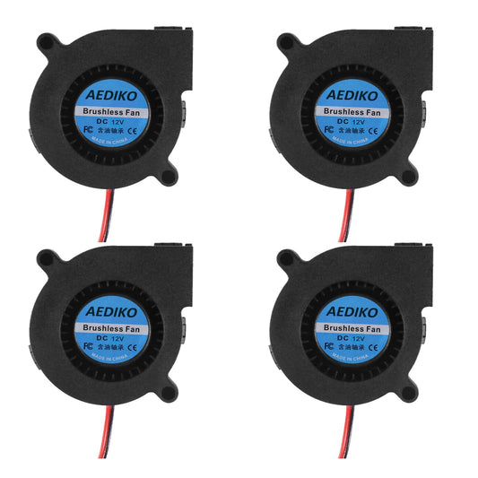 AEDIKO 4pcs 3D Printer Blower Fan 5015 DC 12V Brushless Cooling Fan Oil Bearing 50x50x15mm Fan with 2 Pin Terminal