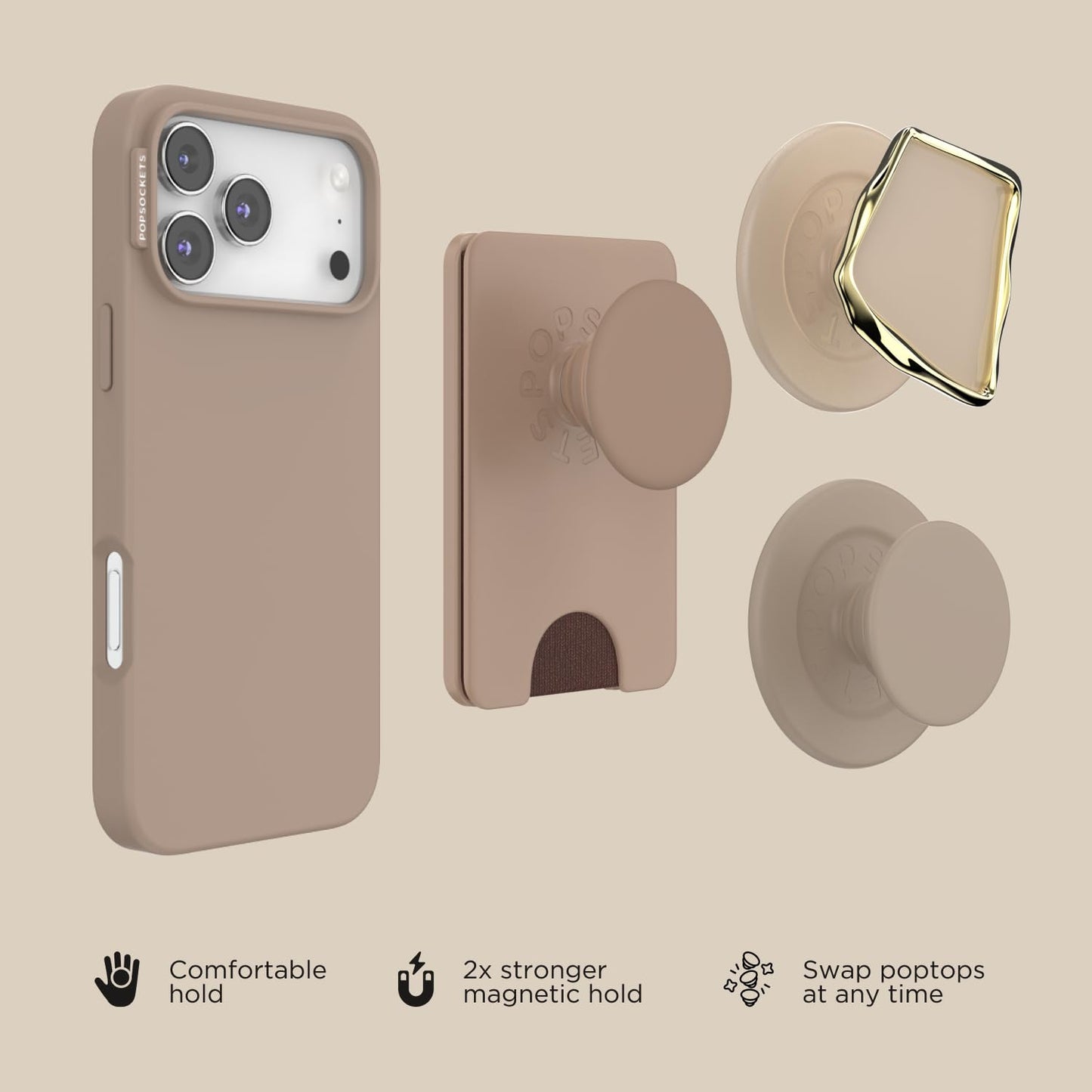 PopSockets Phone Grip for MagSafe, Magnetic Holder, Phone Stand, Crystal - Enamel Latte Cut
