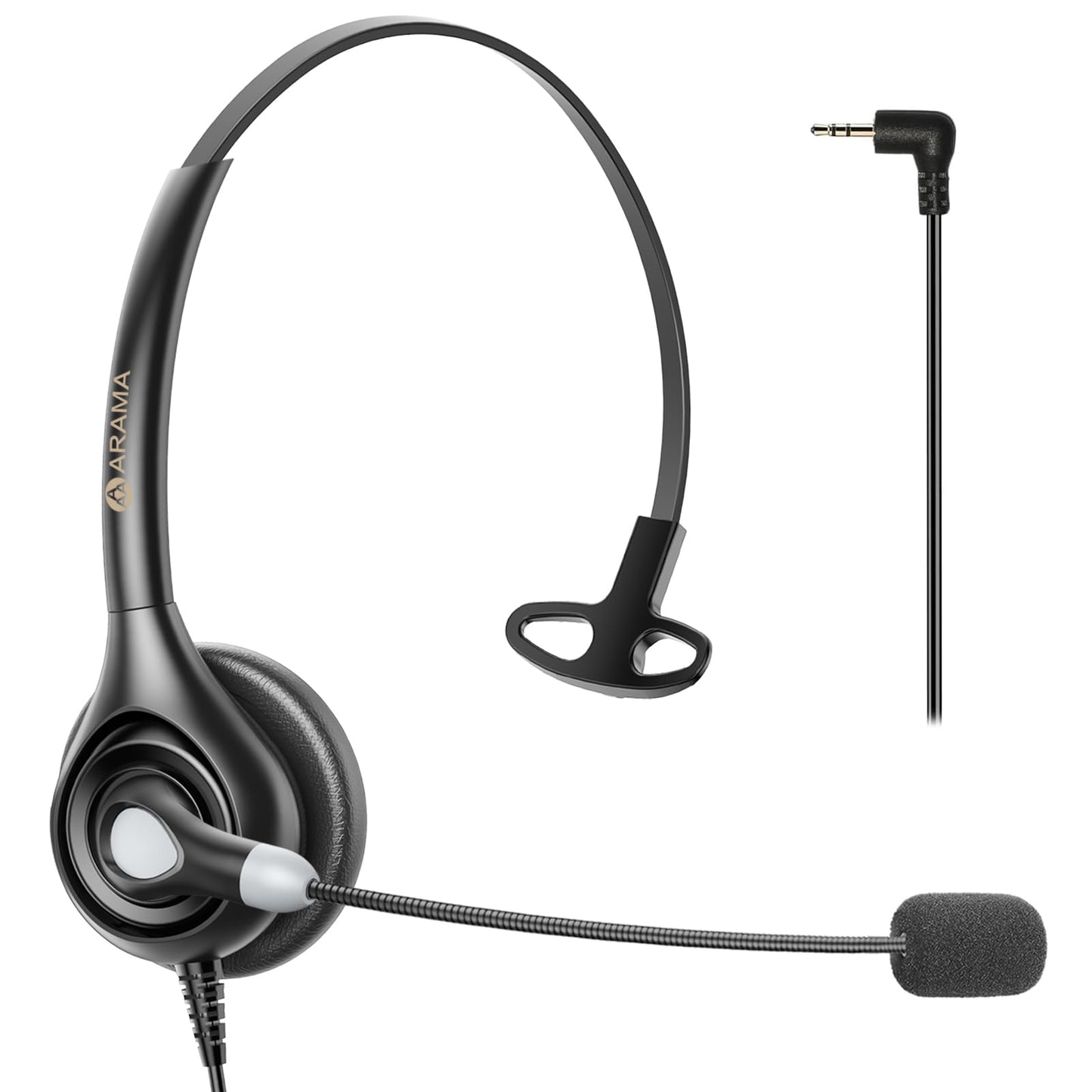 Arama Cordless Phone Headset for Landline Phone, 2.5mm Jack Telephone Headset with Noise-Cancelling Mic & Volume Control, Wired Headset Compatible