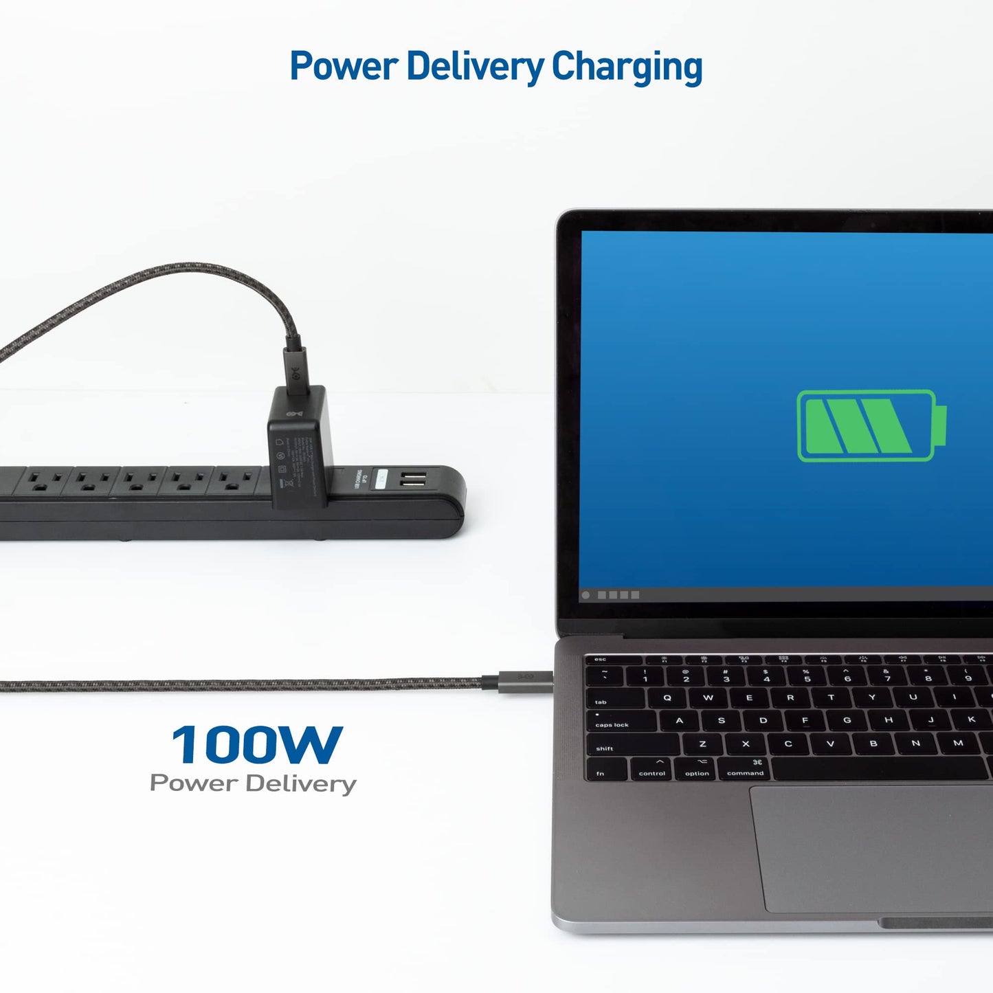 Cable Matters Braided Long USB C Cable 10 ft with Fast Charging, Up to [100W Charging, 480Mbps Data Transfer], No Video Support, Black, USB C Charger