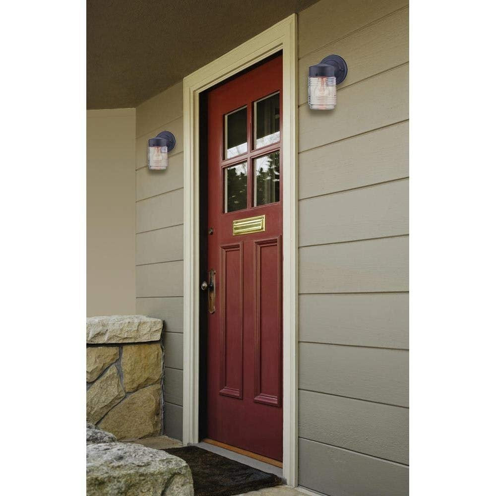 Westinghouse One-Light Outdoor Jelly Jar Wall Fixture with Clear Ribbed Glass, Oil Rubbed Bronze (2 Pack)