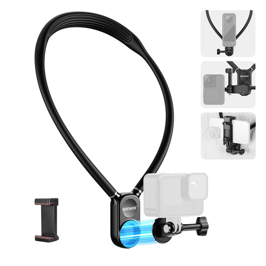 NEEWER Magnetic Neck Mount Compatible with GoPro Hero 13 12 11 MAX DJI Action 4 Insta360 iPhone 15 Pro Max Samsung S23, Quick Release Flexible POV