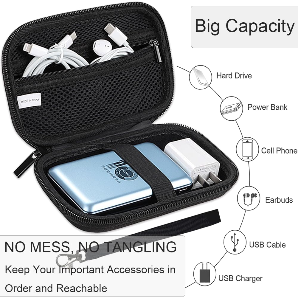 CAAORDKSO Hard Travel Electronic Organizer Case, Electronics Accessories Organizer Pouch Bag for External Hard Drive, Power Bank, Chargers, Cable