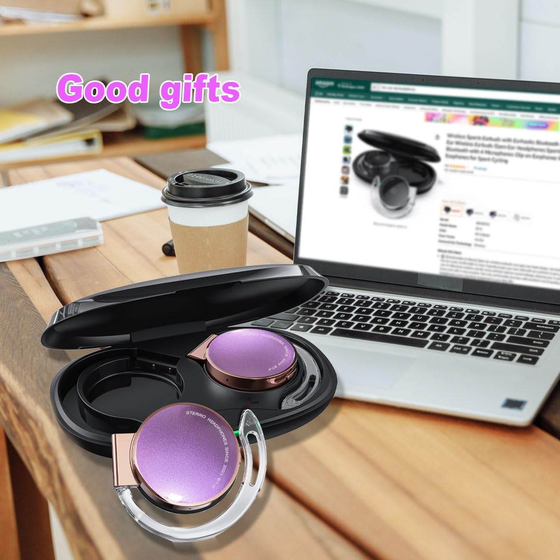 BEVCEFCC Open Earbuds Wireless Bluetooth 5.3 Over Ear Earbuds Wireless Headphones with Earhooks Headset Clip on Earphones Bluetooth Earphones for Home