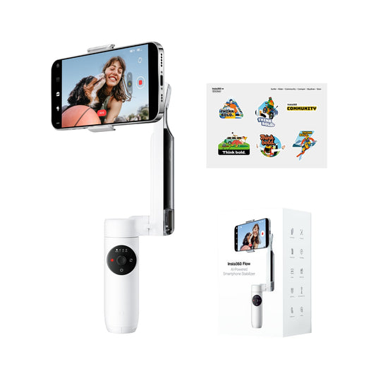 Insta360 Flow Gimbal Stabilizer for Smartphone, Official Sticker Kit - AI-Powered Gimbal, 3-Axis Stabilization, Built-in Tripod, Portable & Foldable