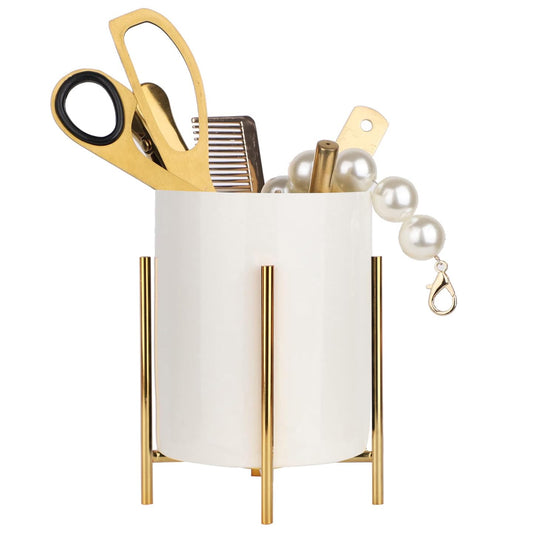SIEBOLD Pencil Holders & Pen Holders Gold Desk Accessories for Women Strong Metal and Ceramic Pen cup(High5.5'' x wide3.8'')
