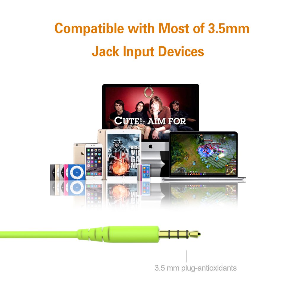MAXROCK (TM Total Soft Silicon Headphones with Mic Sleep Travel Choice for Cellphones Tablets and 3.5mm Jack (Green)