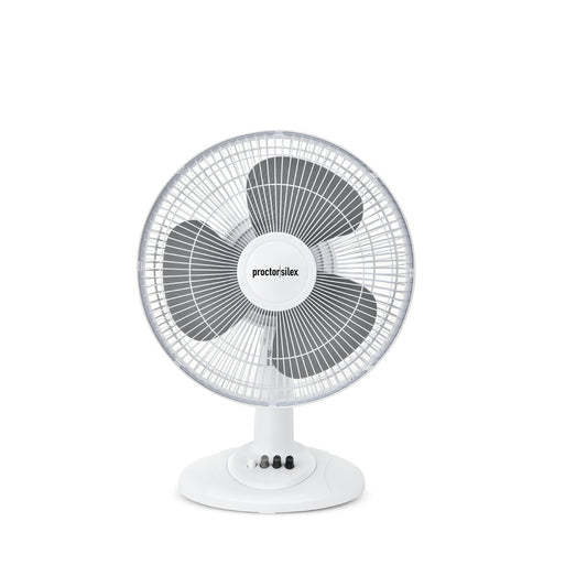 Proctor Silex 12-Inch Table Fan, 3-Speed Portable Desk Fan with Copper Motor, 3 Plastic Blades, Plastic Grill and Tube, 40W Electric Fan, 120V/60Hz
