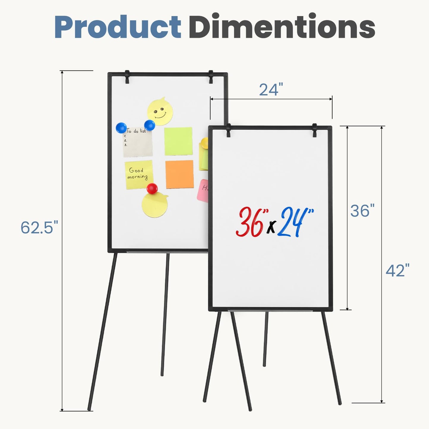 Magnetic White Board Kit Set of 2, 36" x 24" Dry Erase Board with 1 Dry Eraser & 2 Multicolor Markers & 4 Magnetic Pins, Silver Reinforced Aluminum