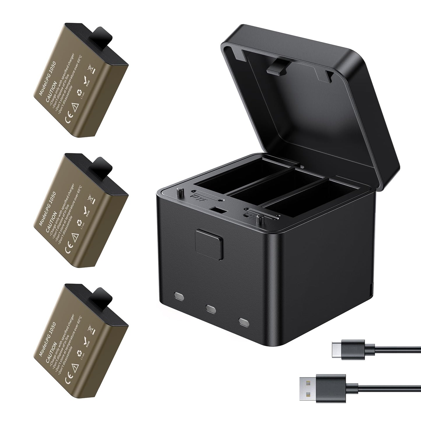AKASO 3 x 1050mAh Rechargeable Action Camera Battery with 3-Channel Charger Compatible EK7000/Brave 4/EK7000 Pro Data Transfer with Micro SD Storage