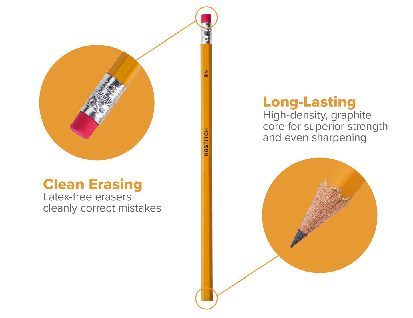 Bostitch Premium #2 Pencils, Premium Wood, Unsharpened, HB Graphite, 30-Count