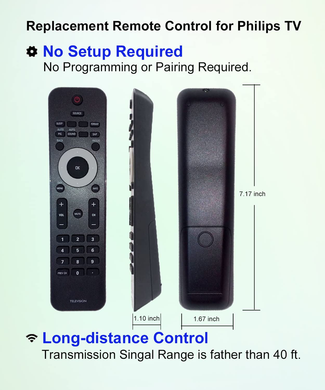 JISOWA Remote Control for Philips LCD TV 19PFL4505D/F7 22PFL4507/F7 22PFL4505D/F7 32PFL3505D/F7 32PFL4505D/F7 40PFL3706/F7 46PFL3706/F7 Replacement