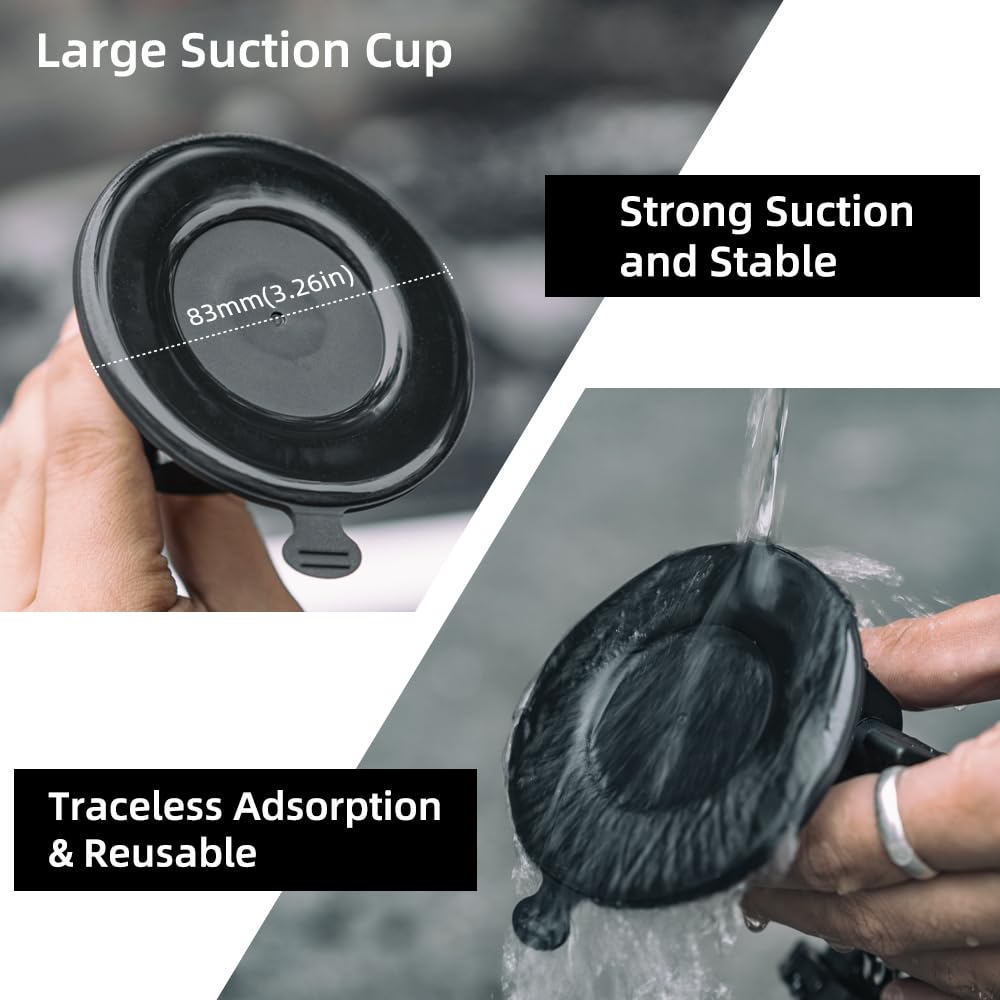 SUREWO Pocket 3 Suction Cup Mount, Car Mount Windshield Window Dash Holder Kit with Expansion Adapter for DJI Osmo Pocket 3,GoPro Hero