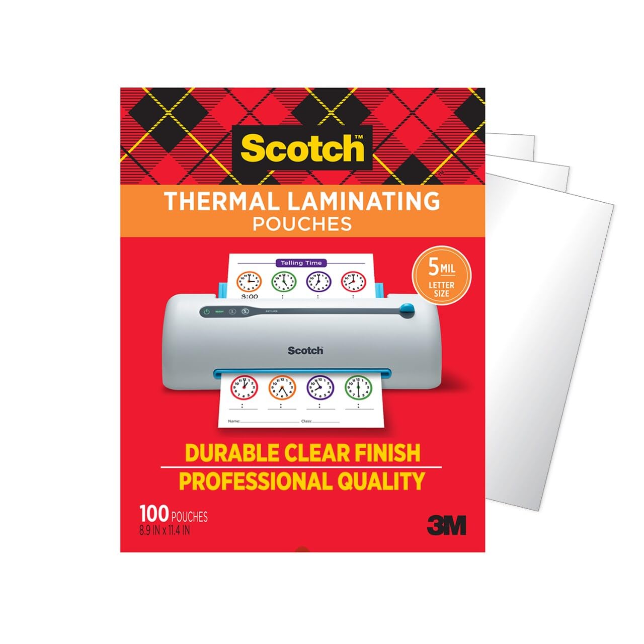 Scotch Thermal Laminating Pouches, 100 Count, Clear, 5 mil., Laminate Business Cards, Banners and Essays, Ideal Office or School Supplies, Fits Letter