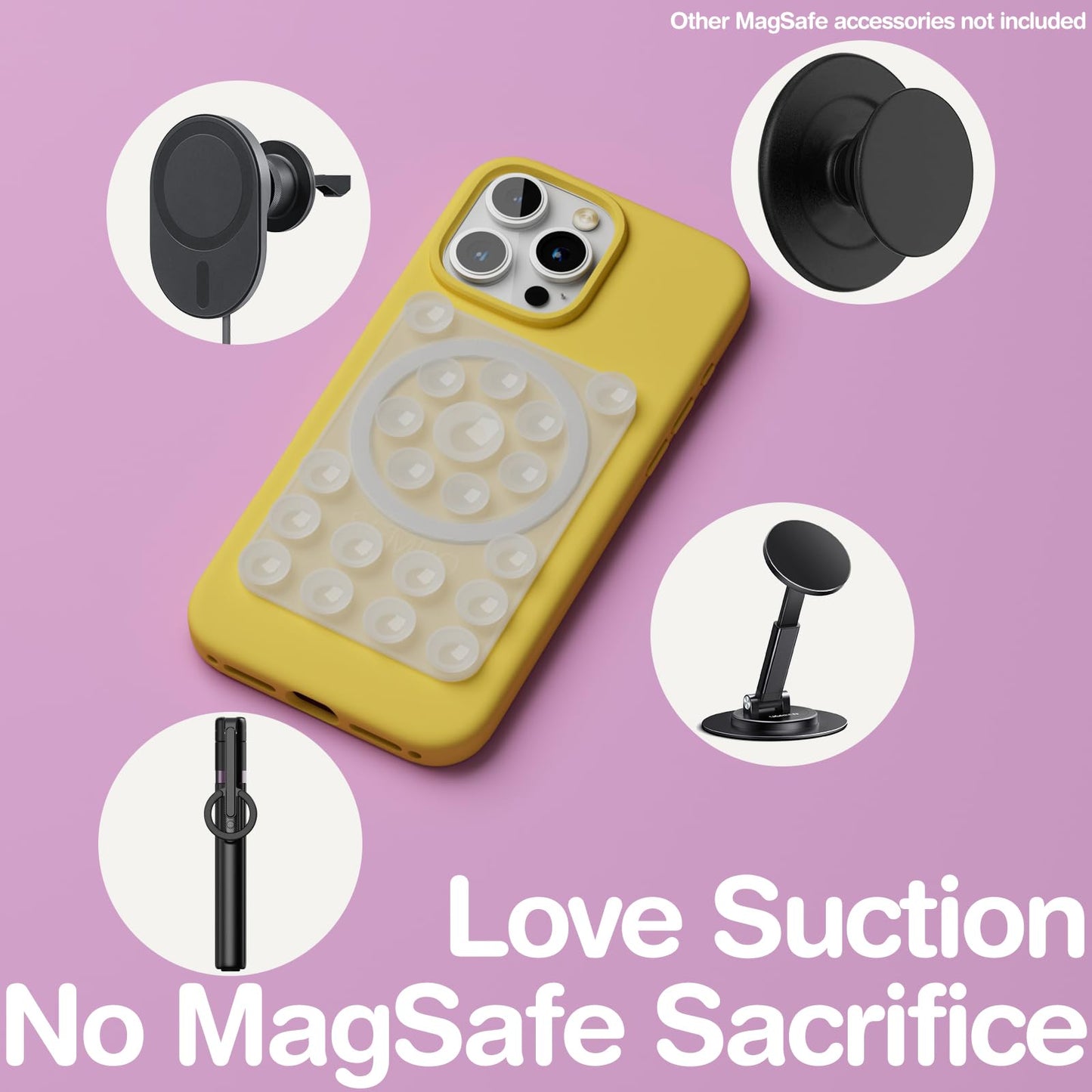 SEMBO UniSuction™ Removable & Restickable Silicone Suction Sticky Phone Grip with Reusable Nano Gel Mounting Tape with Magnetic Ring, 2.44x3.47''