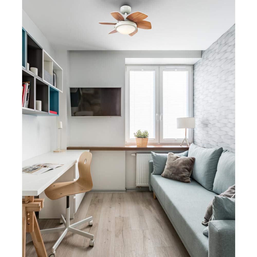 Ciata Small Ceiling Fan With Light, 24 Inch Quince Indoor Ceiling Fan in White Finish with Dimmable LED Light Fixture in Opal Frosted Glass