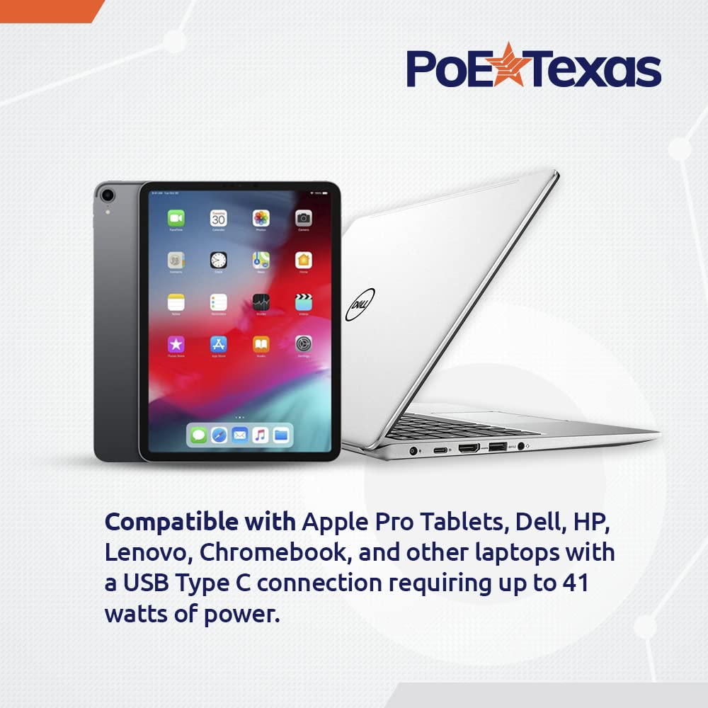 PoE Texas PoE to USB-C Power & Separate Data Delivery Kit - USB Type C Power Delivery Kit with Max Output of 41 Watts, Compatible with Dell, HP
