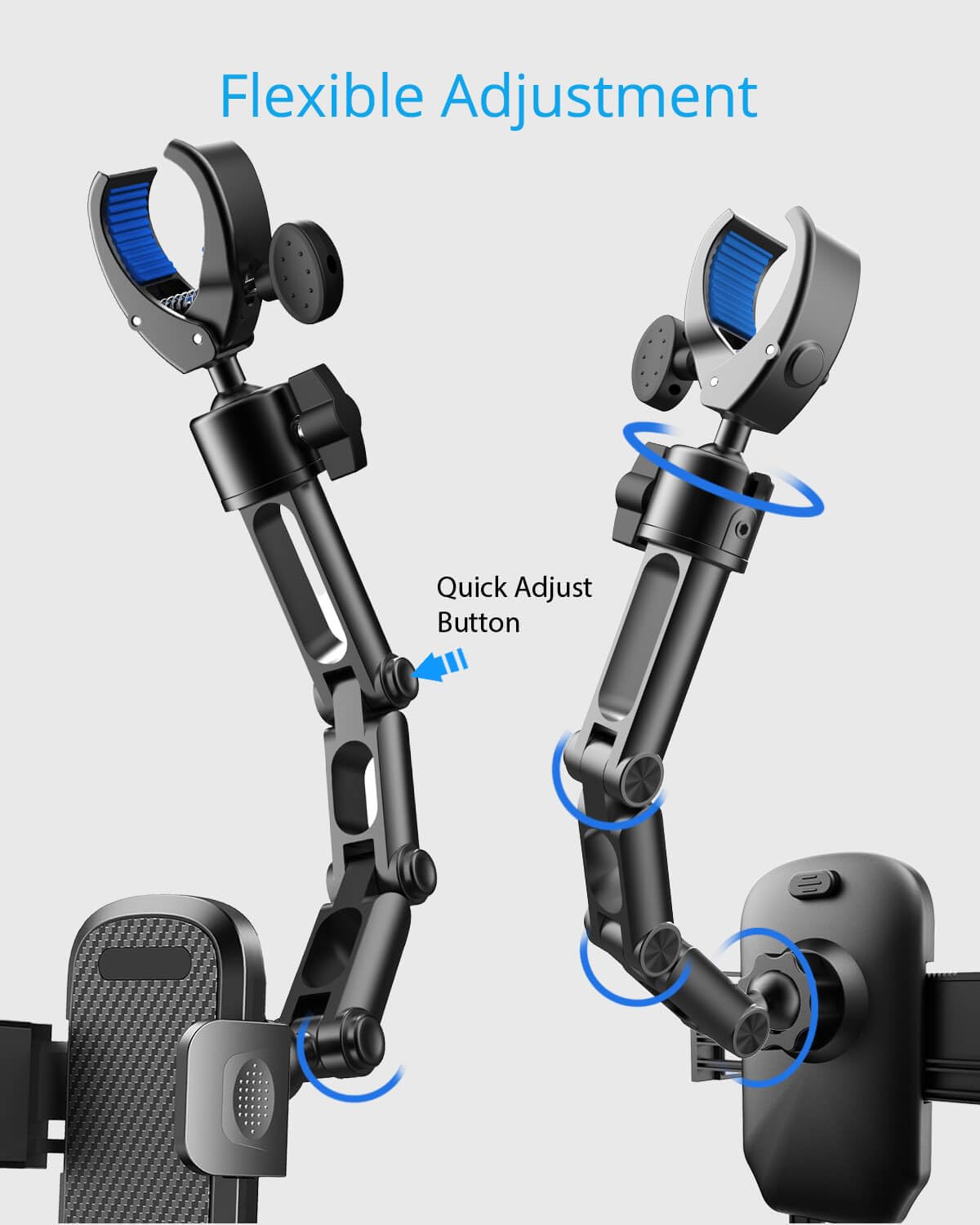 Quyee Phone Holder Car, Rear View Mirror Phone Holder - Aluminum Alloy Mount Multi-Angle Adjustment Rotatable and Retractable Compatible with All 4-7