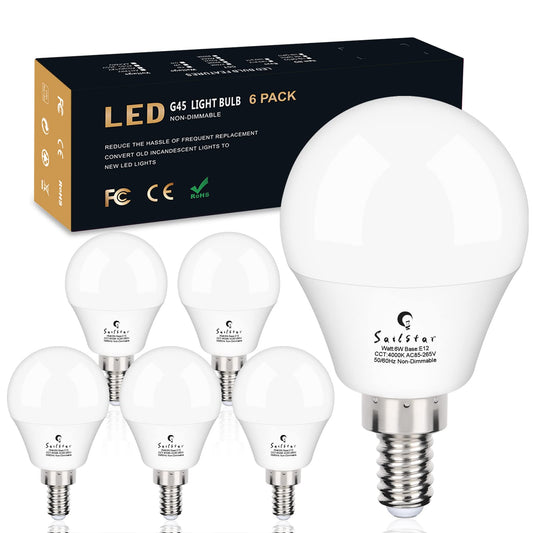 Sailstar Ceiling Fan Light Bulbs, E12 LED Bulb 60W Equivalent, Neutral White 4000K, 600 Lumens, A15 Small Candelabra Base LED Light Bulbs 6W, CRI 85