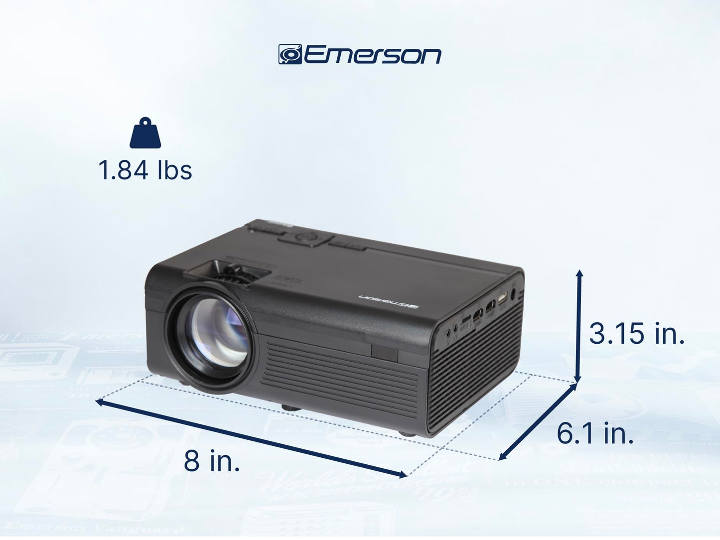 Emerson EVP-1000 150" Home Theater Portable LCD Projector with HDMI & USB Inputs, Bluetooth Connectivity, Stereo Speaker, Remote Control - Ideal