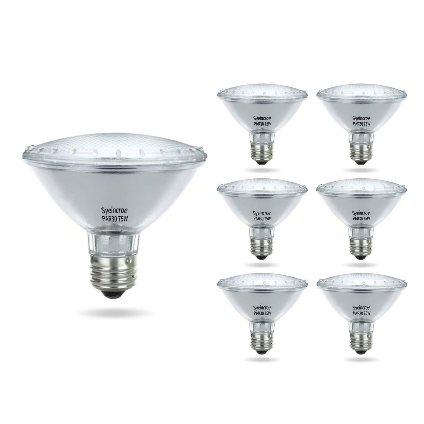 Syeincroe PAR30S Short Neck 75W Halogen Flood Light 6-Pack, Dimmable E26, Wide Beam for Shallow Recessed Cans, Living Room & Store Lighting