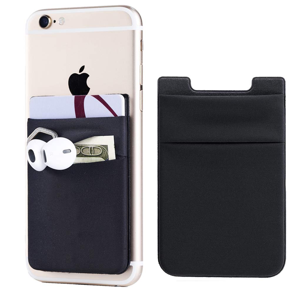 2Pack Adhesive Phone Pocket,Cell Phone Stick On Card Wallet Sleeve,Credit Cards/ID Card Holder(Double Secure) with Sticker for Back of iPhone,Android