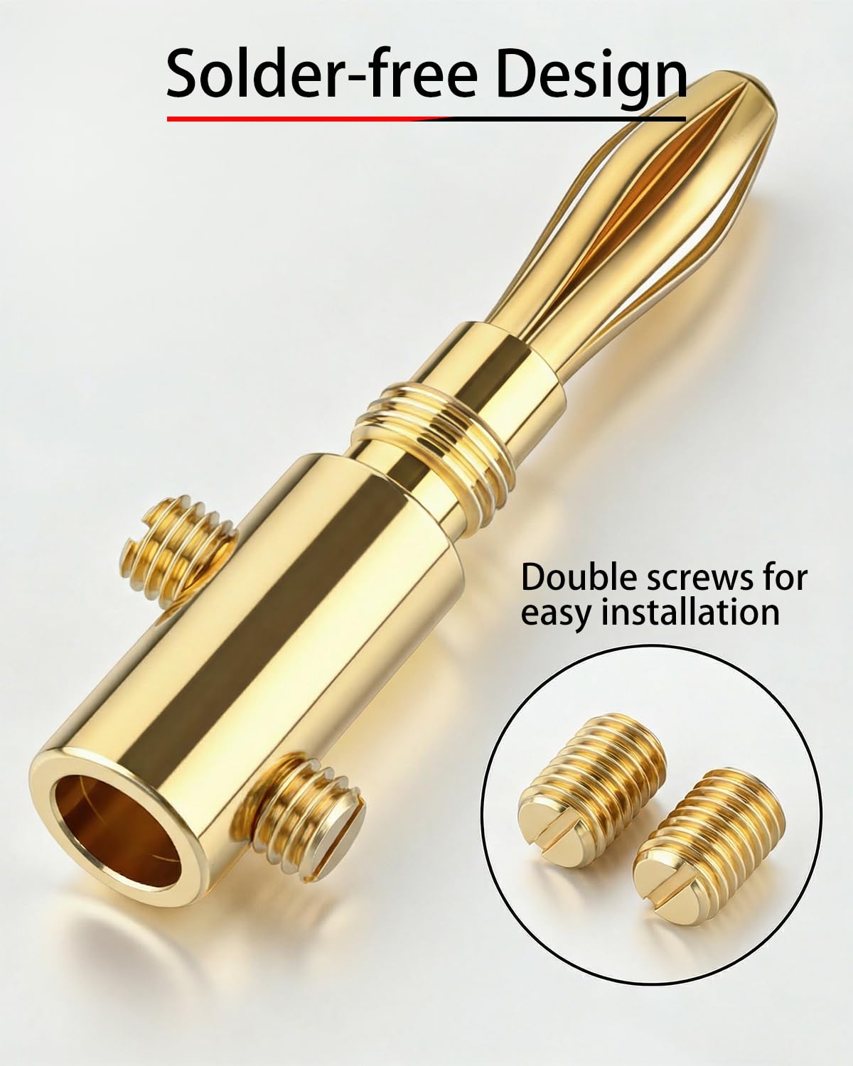 Zylveron Banana Plugs, Solderless 24K Gold Plated 4mm Speaker Wire Connectors | 6 Pairs / 12 Pcs Dual-Screw Type for Home Theater, Wall Plates