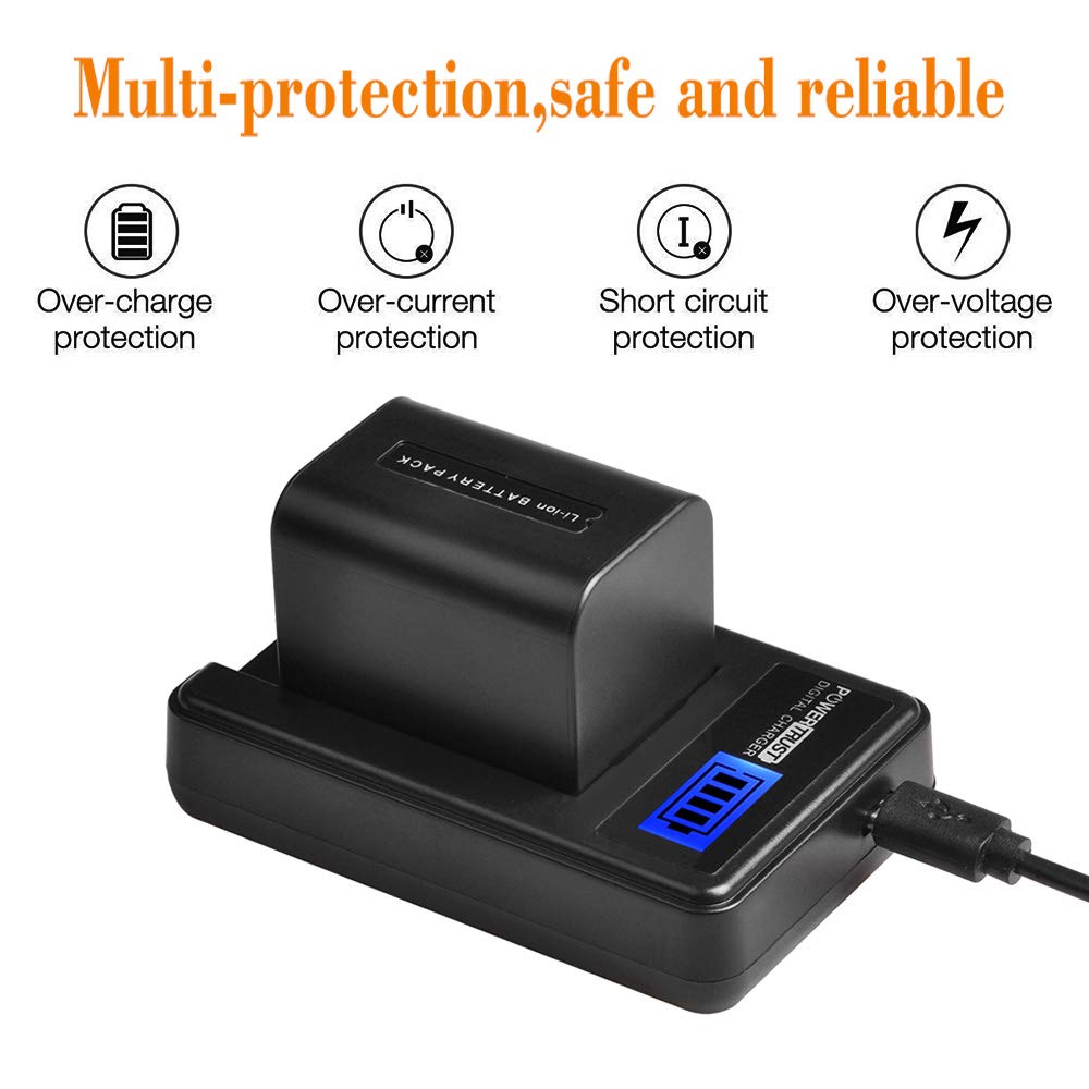 PowerTrust NP-FV70 Battery and LCD USB Charger for Sony HDR-CX190 HDR-CX200 HDR-CX210 HDR-CX220 HDR-CX230 HDR-CX260V HDR-CX290 HDR-CX380 HDR-CX430V