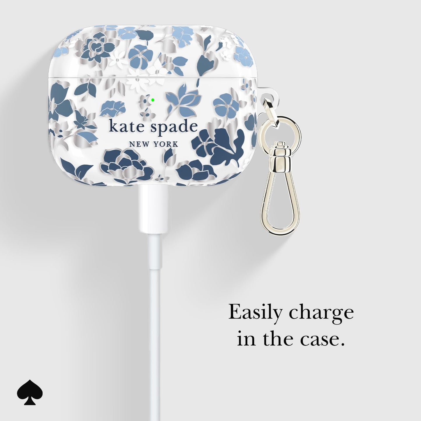 kate spade new york AirPods Pro 3 Protective Case with Keychain Ring Clip - Flowerbed Blue, Compatible with AirPods Pro 3rd Generation