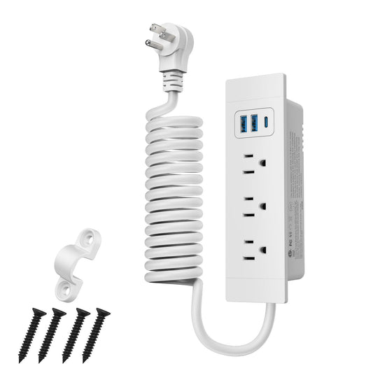 Furniture Drawer Outlet (ETL Listed), Tamper-Resistant Design AC Outlets,Recessed Power Strip with 3 PD 20W USB Ports Fast Charging & 3 AC Outlets, 5