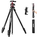 NEEWER Basics 66.5"/169 cm Travel Tripod for Camera, Lightweight Portable DSLR Stand with Ball Head, Arca Type QR Plate, Cell Phone Holder Compatible
