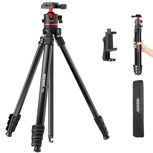 NEEWER Basics 66.5"/169 cm Travel Tripod for Camera, Lightweight Portable DSLR Stand with Ball Head, Arca Type QR Plate, Cell Phone Holder Compatible