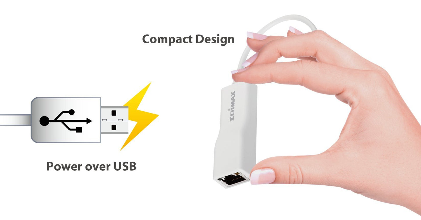 Edimax USB 2.0 Fast Ethernet LAN Adapter, USB to RJ45 100Mbps Network LAN Converter, Plug and Play, Windows, MacBook Pro/Air and More, EU-4208, White
