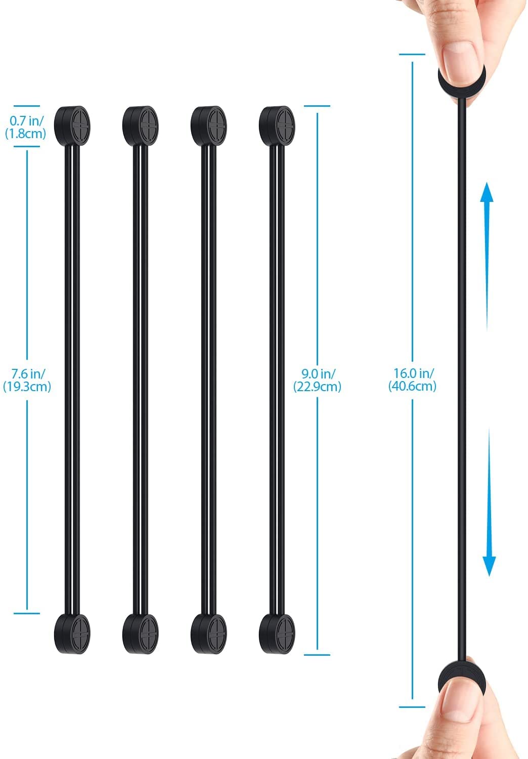 Magnetic Twist Ties, Reusable Silicone Cable Ties with Strong Magnet for Bundling and Organizing,Cord Wrap Clip Straps for Home or Office (Black-8