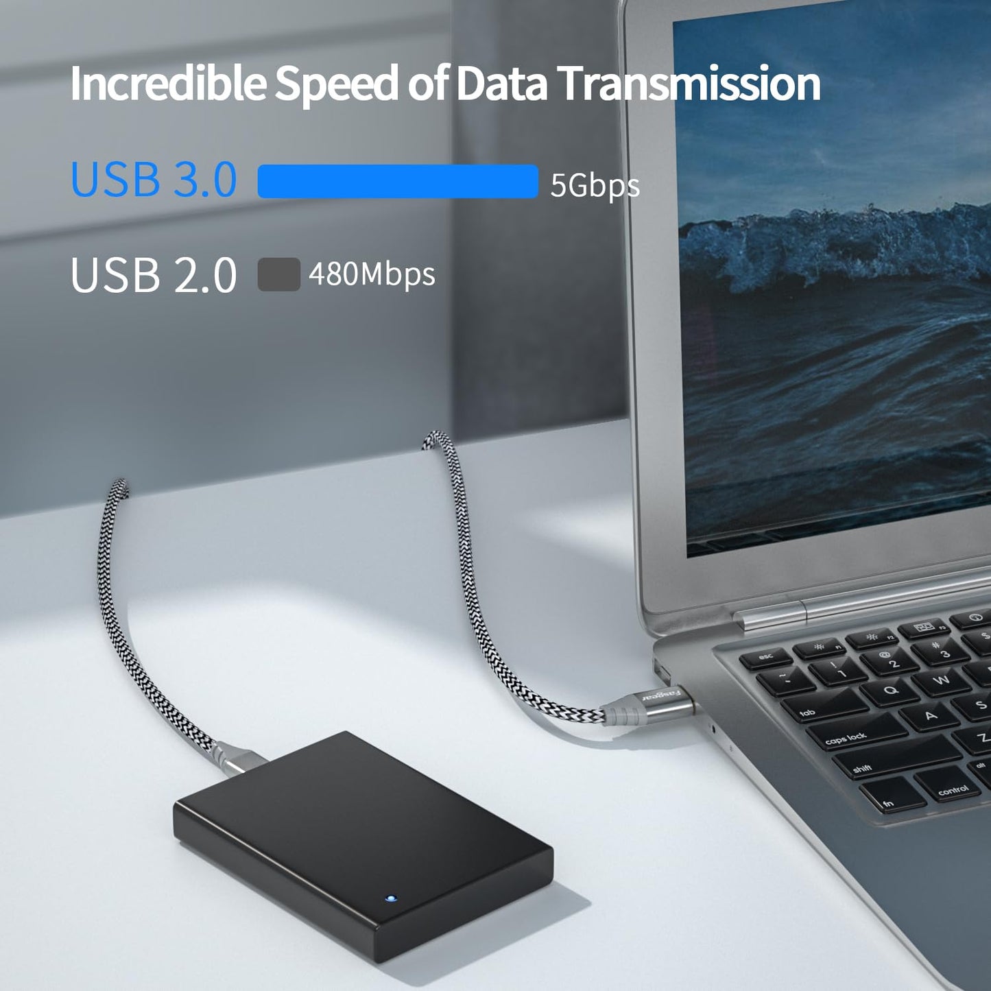 Fasgear Micro B 3.0 Cable: External Hard Drive Cable Nylon Braided USB 3.0 A to Micro B Cord 5Gbps Data Syncing & Fast Charging Cord Compatible