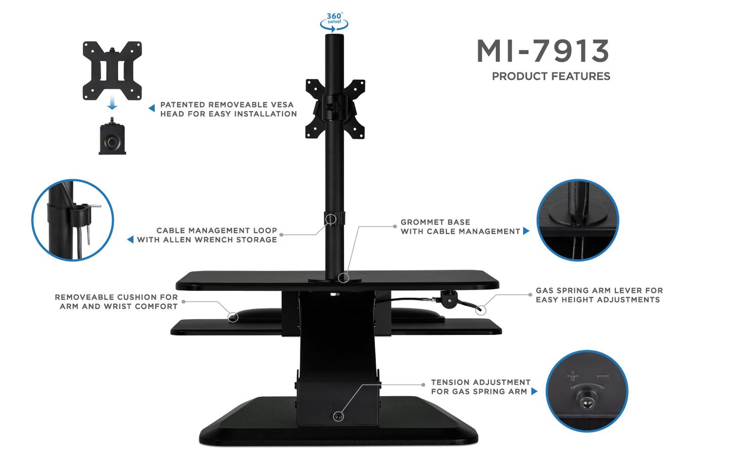 Mount-It! Standing Desk Converter with Monitor Mount | Height Adjustable Workstation with Keyboard Tray, Ergonomic, Free Standing, Easy Installation
