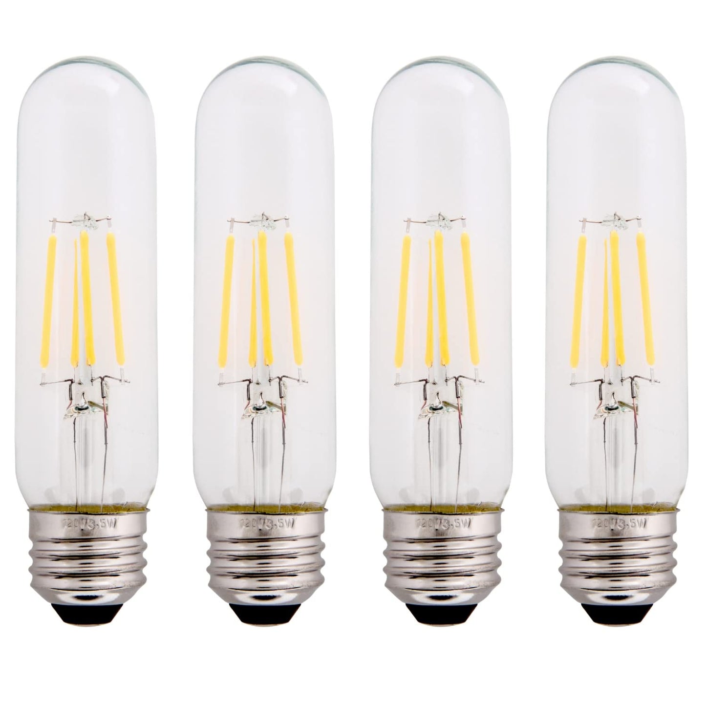 Creative Hobbies Clear 3.5W LED T10 Tubular Light Bulb - Nickel Plated E26 Medium Base (40 Watt Equivalent) | 4 Pack