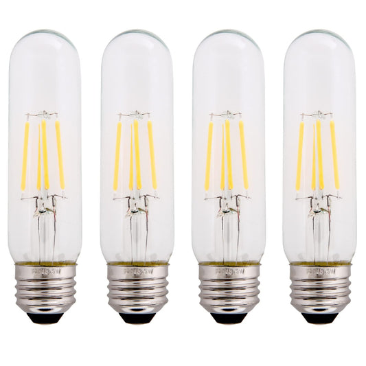 Creative Hobbies Clear 3.5W LED T10 Tubular Light Bulb - Nickel Plated E26 Medium Base (40 Watt Equivalent) | 4 Pack