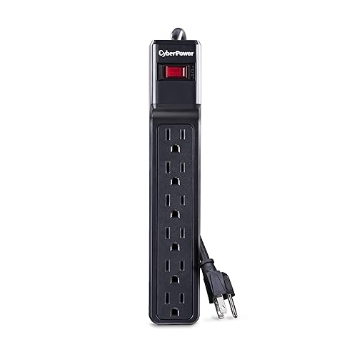 CyberPower CSB6012 Essential Surge Protector, 1200J/125V, 6 Outlets, 12ft Power Cord, Black