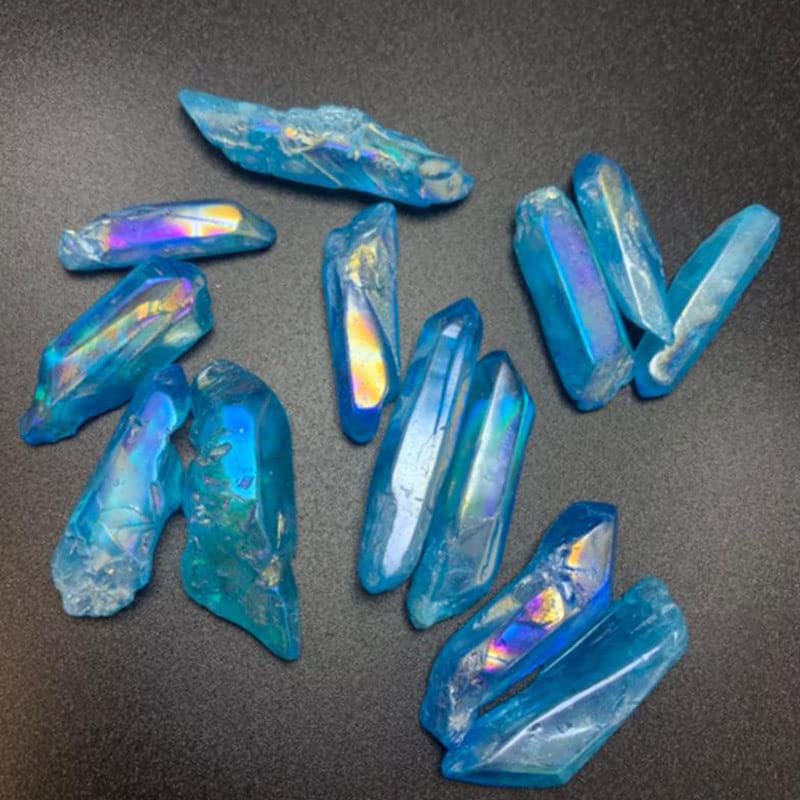 Opexicos 5Pcs Rare Blue Aura Lemurian Seed Quartz Crystal Stones Point Specimen