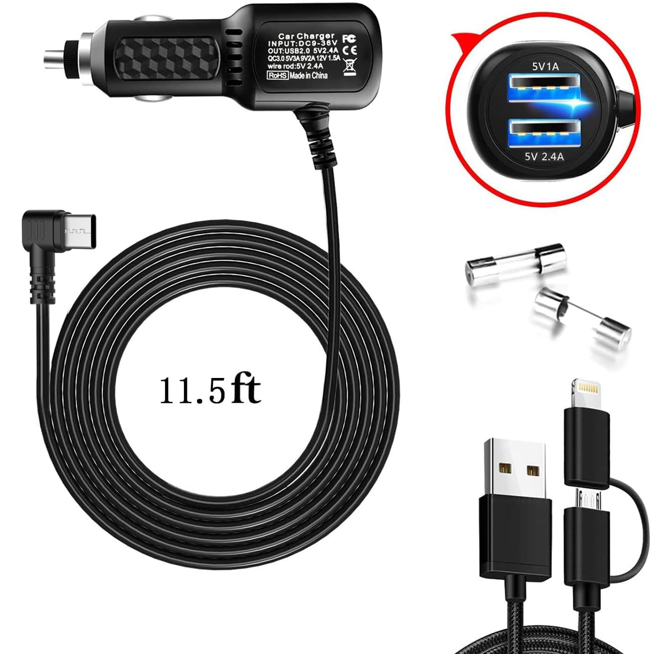 Dash Cam Charger 2023 Upgraded USB-C Car Charger with Dual USB Port Compatible with, Rexing, Byakov, AKASO, Crosstour, Trekpow, Pruveeo, OldShark