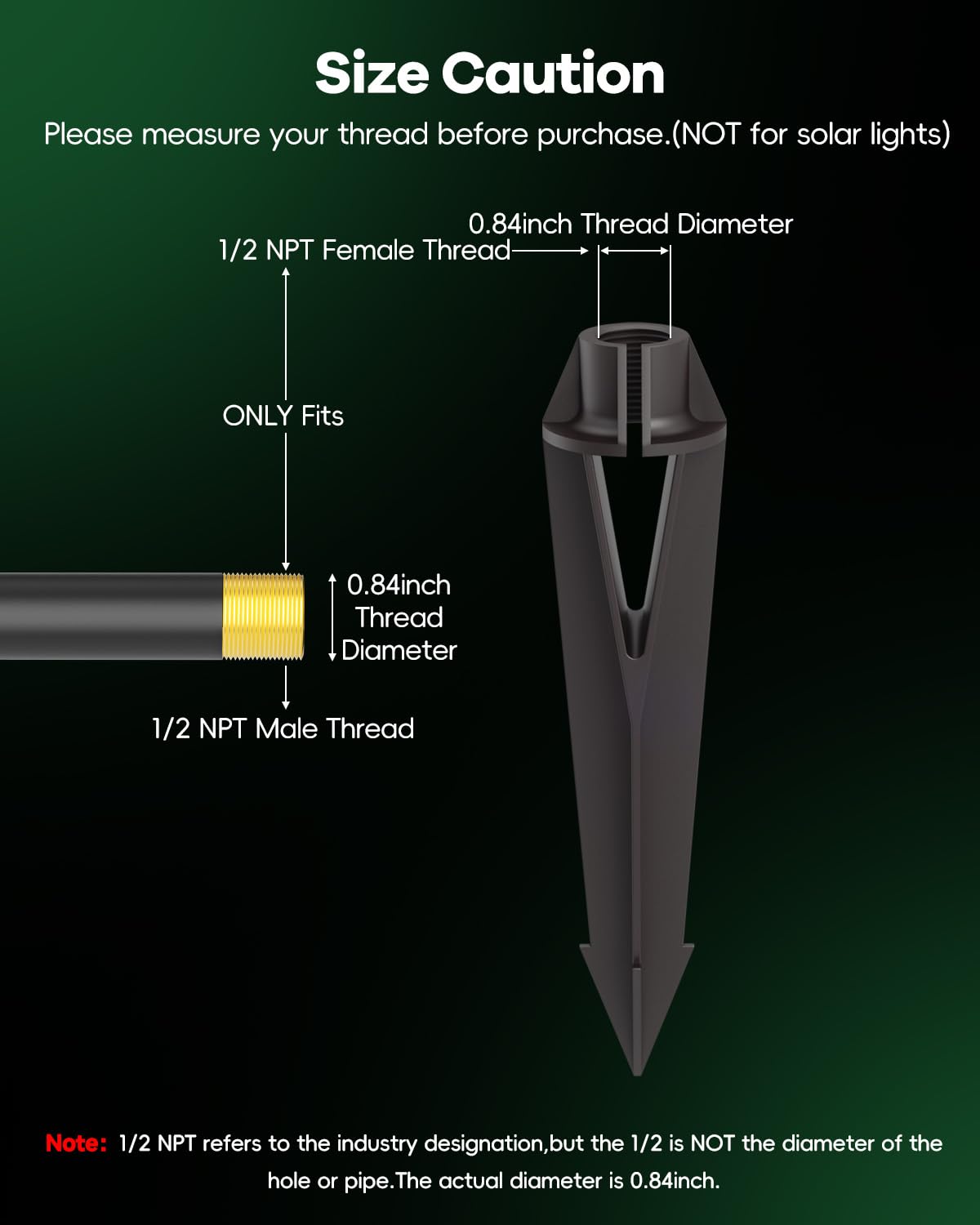 Makergroup Landscape Lighting Stakes, 1/2 NPT Female Thread, 8.6 Inch Solid Plastic Spikes,Corrosion Resistant Replacement Spikes for Outdoor Garden