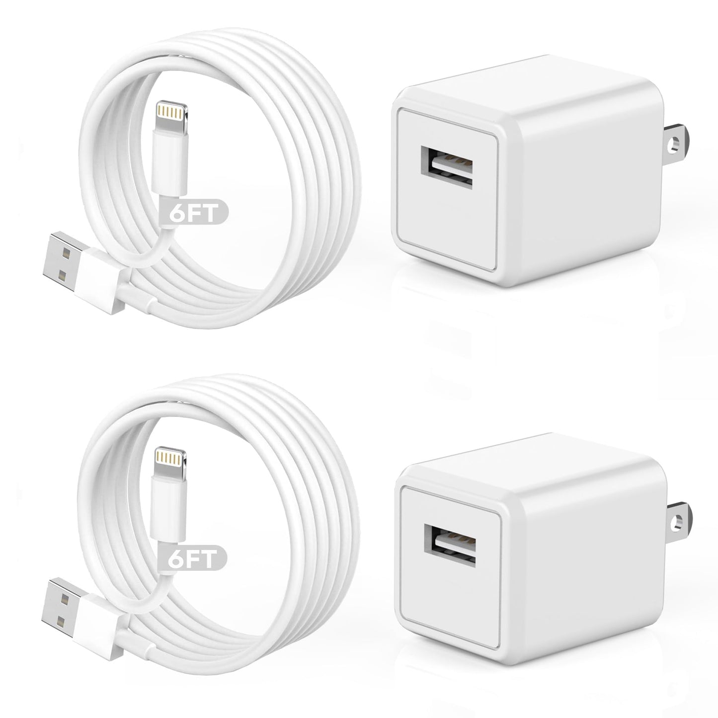 [Apple MFi Certified]iPhone charger 6ft,2Pack 6Foot Long Fast Charging Lightning Cord Cable 2Pack USB Wall Charger Travel Plug Adapter Box for iPhone
