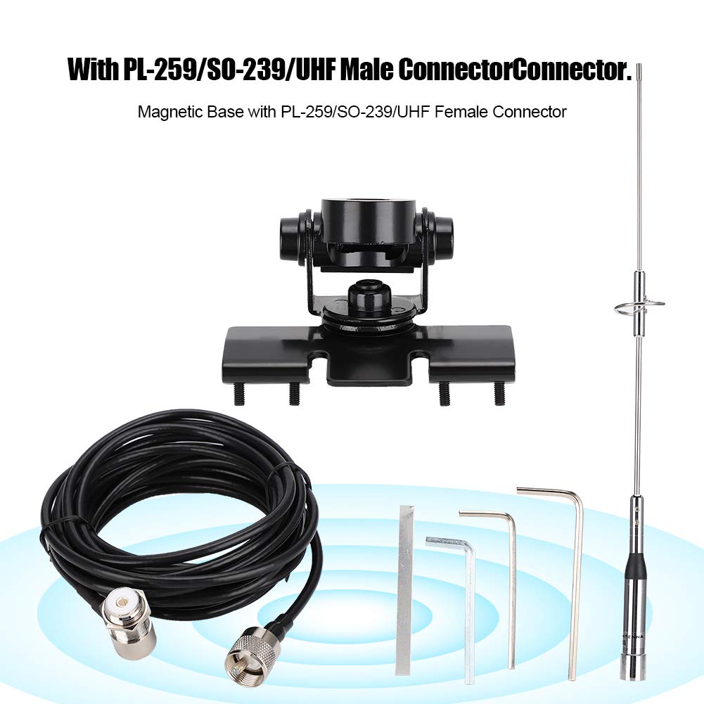 NL-770S Dual Band Antenna Set, 144/430Mhz UHF/VHF 5m RG-58 /U Cable with PL-259/SO-239/UHF Female/Male Connector Car Radio Antenne Mobile/Station