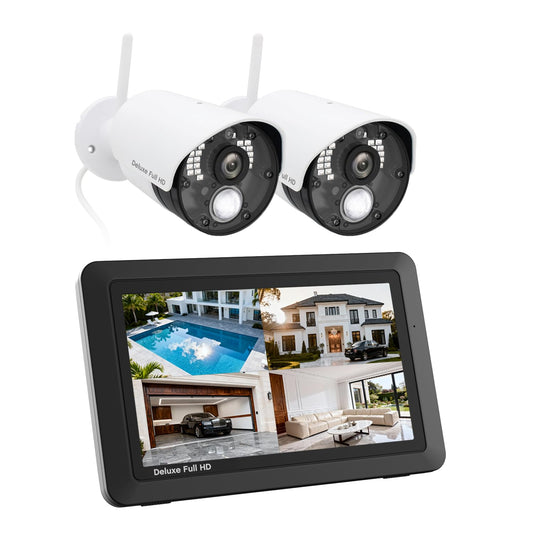 CasaCam GuardianCam Deluxe | 2 1080p Cameras and one 7" Touchscreen Monitor | Wireless Camera System | AC Powered, Two-Way Audio, Free APP, 32GB SD