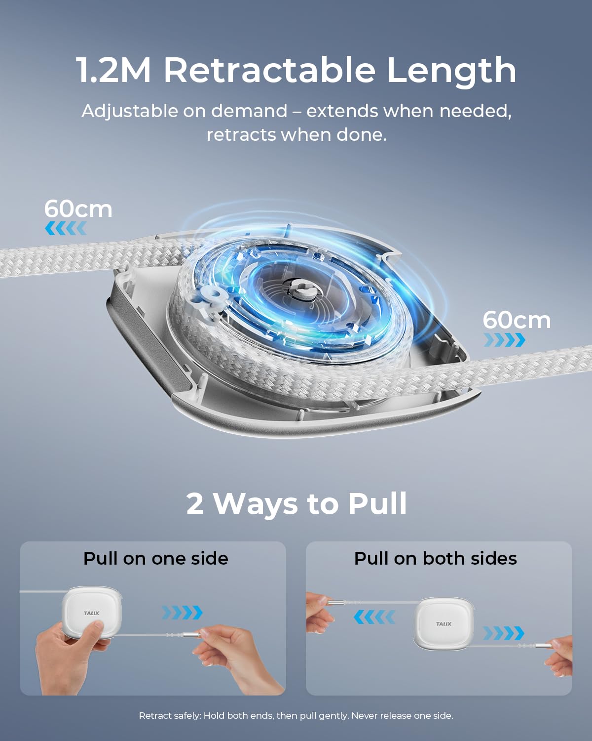 TALIX 240W Retractable USB C Cable 3.94Ft PD 3.2 Fast Charging USB C to USB C Cable, Travel Charger Cable, Mini Phone Charger Cord for iPhone 17 16 15