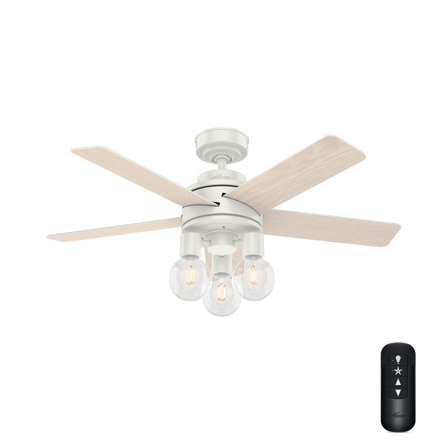 Hunter Fan 44 inch Contemporary Fresh White Indoor Ceiling Fan with Light Kit and Remote Control (Renewed)