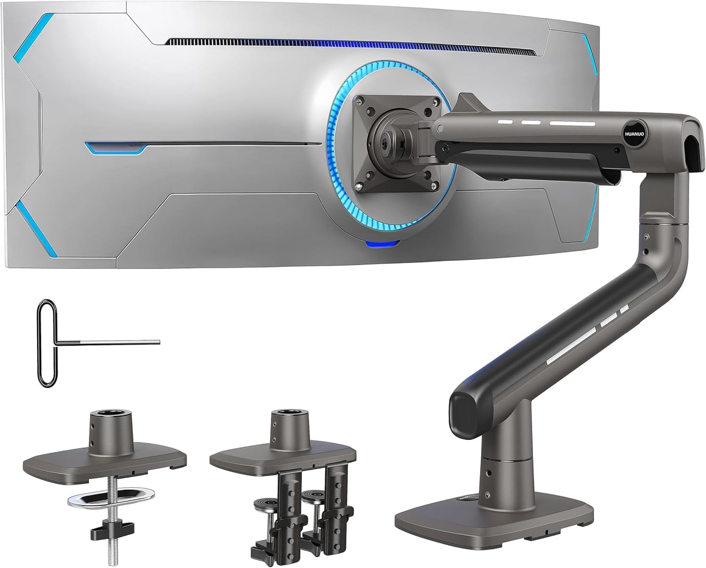HUANUO TitanLift Heavy Duty Monitor Arm for Screens up to 49", Holds 44 lbs, Aluminum Ultrawide Screen Monitor Mount, Fully Adjustable Single Gaming